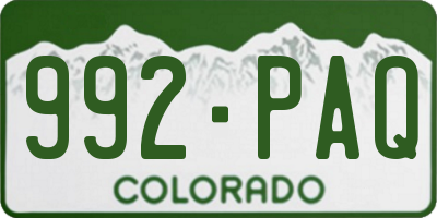 CO license plate 992PAQ