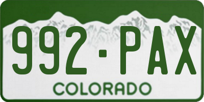 CO license plate 992PAX