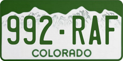 CO license plate 992RAF