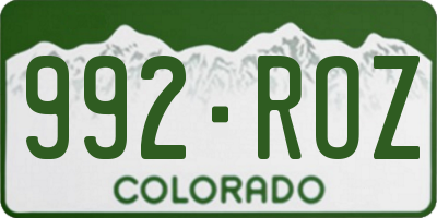 CO license plate 992ROZ