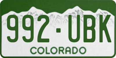 CO license plate 992UBK