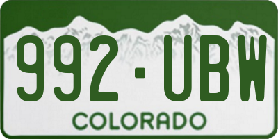 CO license plate 992UBW