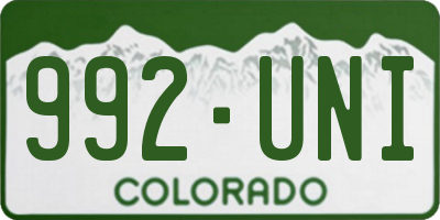 CO license plate 992UNI