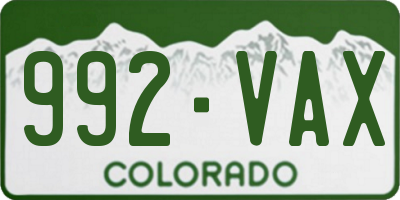 CO license plate 992VAX
