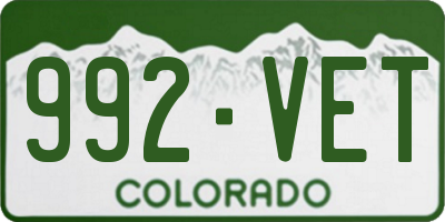 CO license plate 992VET