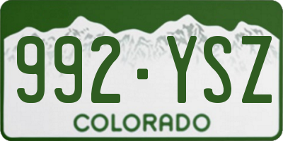 CO license plate 992YSZ