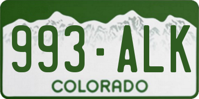 CO license plate 993ALK