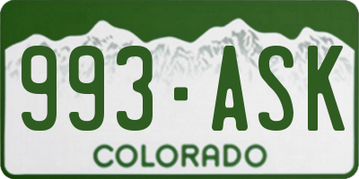 CO license plate 993ASK