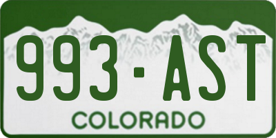 CO license plate 993AST