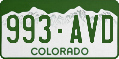 CO license plate 993AVD