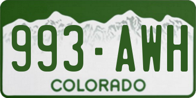 CO license plate 993AWH