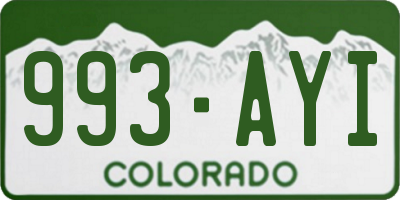 CO license plate 993AYI