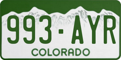 CO license plate 993AYR