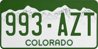 CO license plate 993AZT