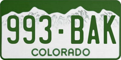 CO license plate 993BAK
