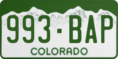 CO license plate 993BAP