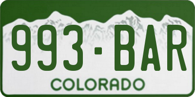 CO license plate 993BAR