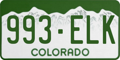 CO license plate 993ELK