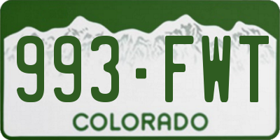 CO license plate 993FWT