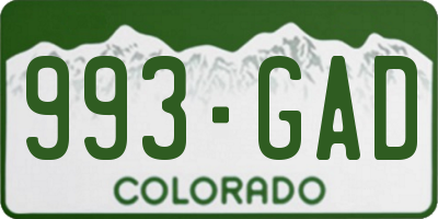 CO license plate 993GAD