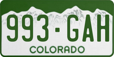 CO license plate 993GAH