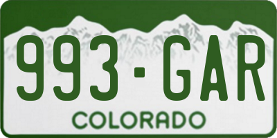 CO license plate 993GAR