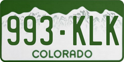 CO license plate 993KLK