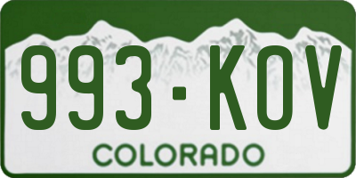 CO license plate 993KOV