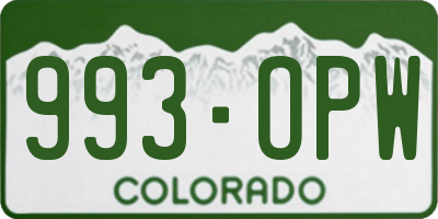 CO license plate 993OPW