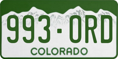 CO license plate 993ORD