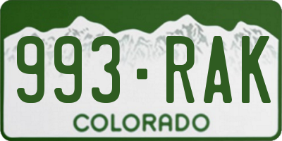 CO license plate 993RAK