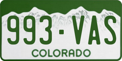 CO license plate 993VAS