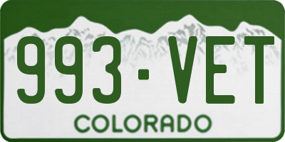 CO license plate 993VET