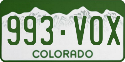 CO license plate 993VOX