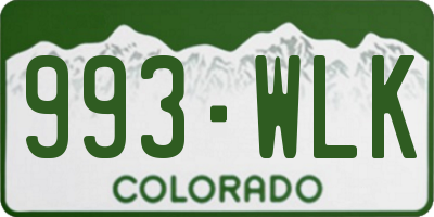 CO license plate 993WLK