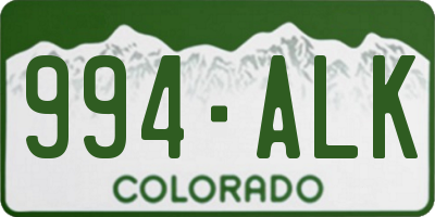 CO license plate 994ALK