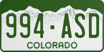 CO license plate 994ASD