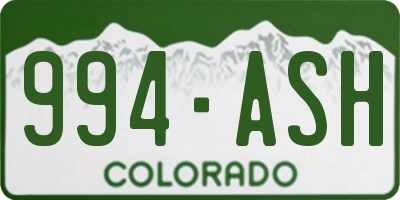CO license plate 994ASH