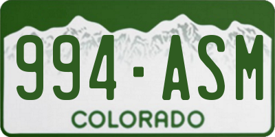 CO license plate 994ASM