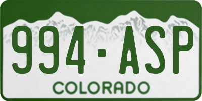 CO license plate 994ASP