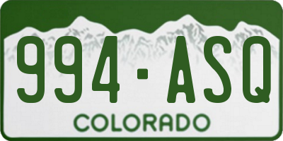 CO license plate 994ASQ
