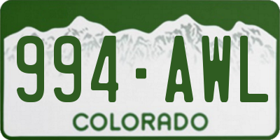 CO license plate 994AWL