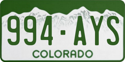CO license plate 994AYS