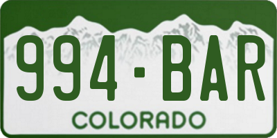 CO license plate 994BAR