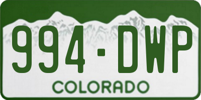 CO license plate 994DWP