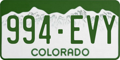 CO license plate 994EVY