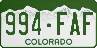 CO license plate 994FAF