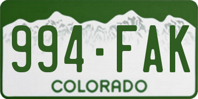 CO license plate 994FAK