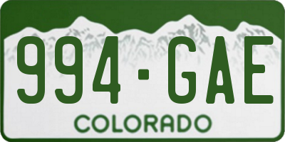 CO license plate 994GAE