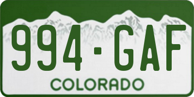 CO license plate 994GAF
